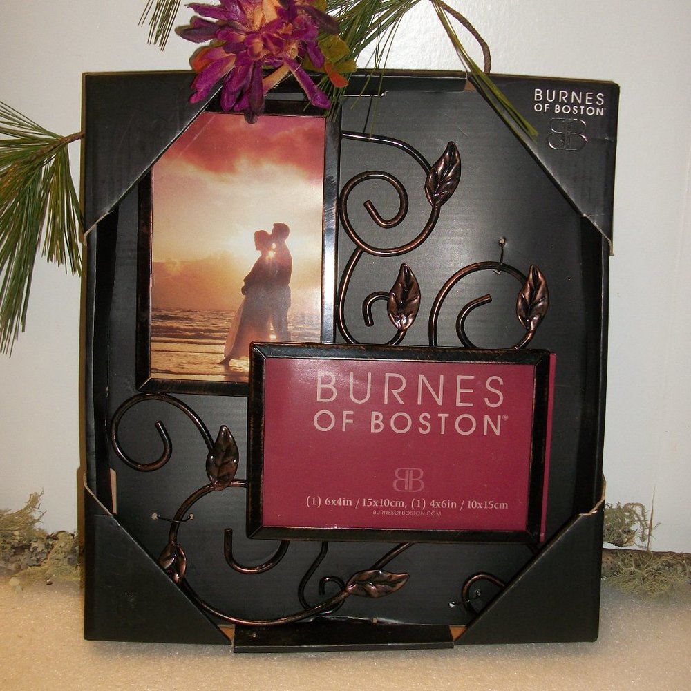 BURNES of BOSTON Antiqued Copper Look Metal Double 4"x6" Picture Frame NEW